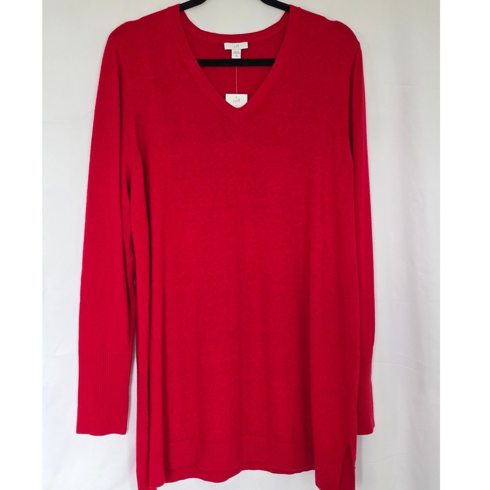 J. Jill Ruby Red V-Neck Tunic Sweater XL Tall XLT Cotton Blend New Long Sleeve